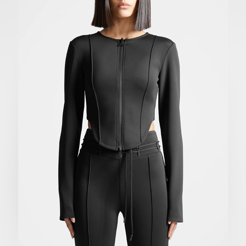 Maniere De Voir Black Zip-Up Long Sleeve Top